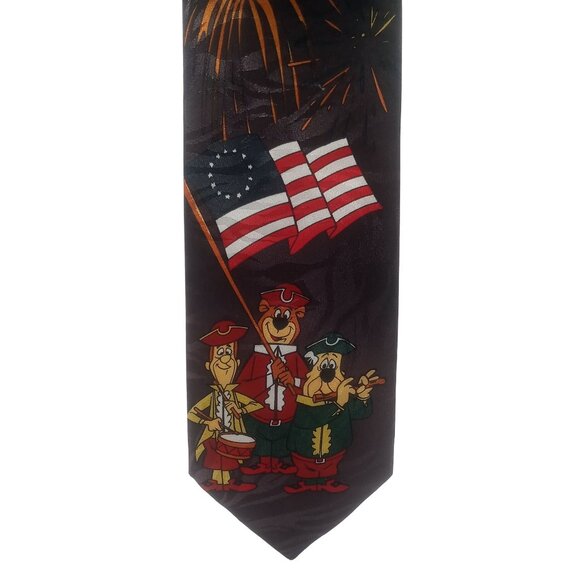 Men's Tie Molto Yogi Bear Patriotic American Flag Fireworks Design Cartoon Tie - Picture 2 of 12